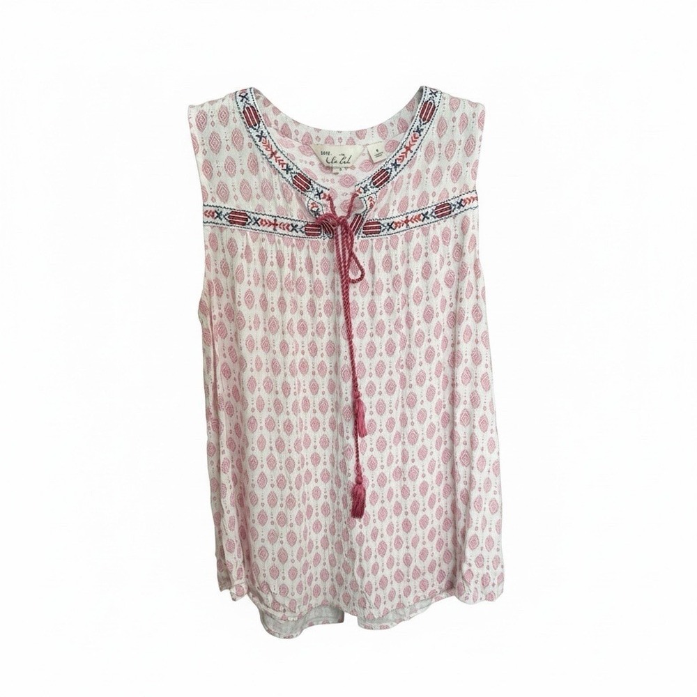 Caffe Marrakesh Boho Top Womens 1X Embroidered Tassel Sleeveless Blouse - Picture 2 of 6
